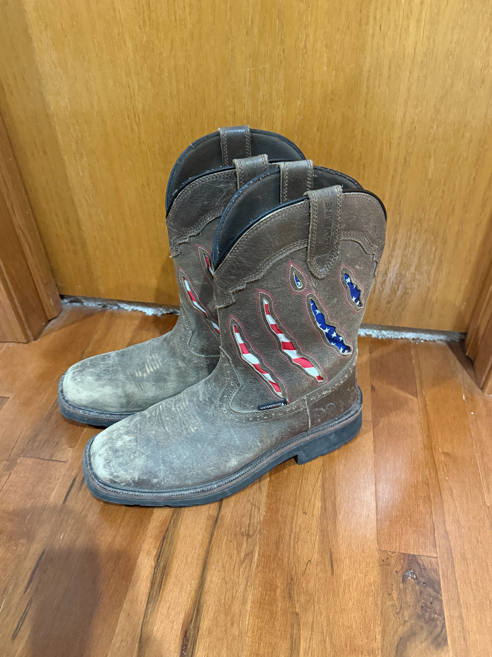 wolverine Workhog Waterproof Plus Cowboy Boots Brown American Flag - Used